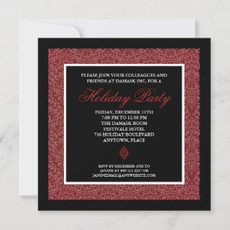 Classic Red Damask Corporate Holiday Party Invitation