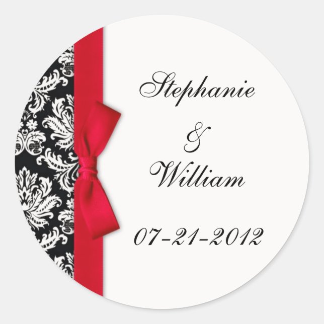 Classic Red Damask Wedding Label (Front)