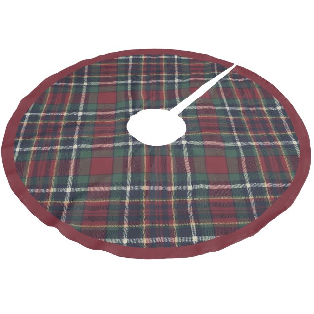 Classic Red Dark Blue Green Plaid Pattern Brushed Polyester Tree Skirt (Angled)