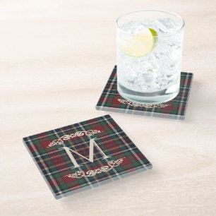 Classic Red Dark Blue Green Plaid Pattern Glass Coaster