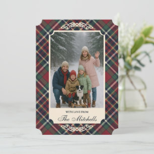 Classic Red Dark Blue Green Plaid Pattern Holiday Card