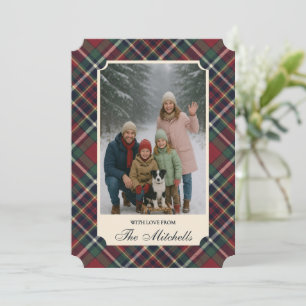 Classic Red Dark Blue Green Plaid Pattern Holiday Card