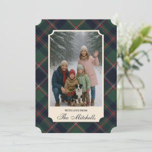 Classic Red Dark Blue Green Plaid Pattern Holiday Card