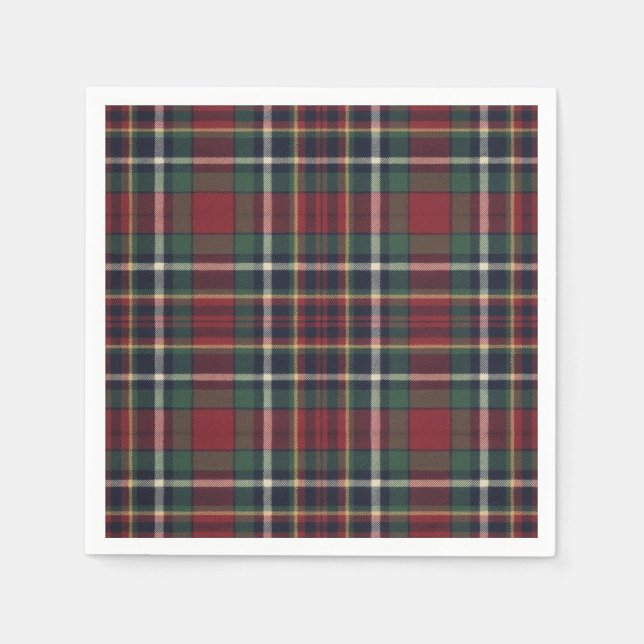Classic Red Dark Blue Green Plaid Pattern Napkin (Front)