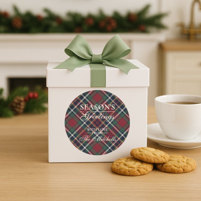 Classic Red Dark Blue Green Plaid Pattern Round Sticker (Creator Uploaded)