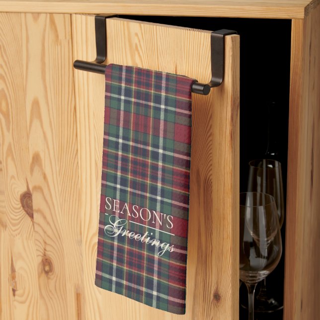 Classic Red Dark Blue Green Plaid Pattern Tea Towel (Thirds Fold)