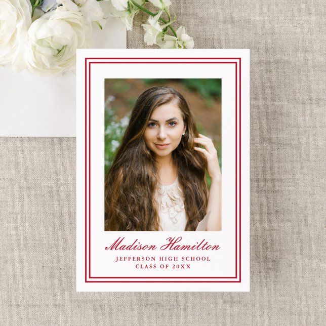 Classic Red Double Border Photo Graduation Announcement (Creator Uploaded)