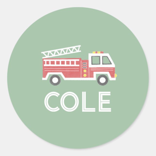 Classic Red Firetruck Custom Firefighter Label (Front)