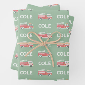 Classic Red Firetruck Custom Firefighter Theme Wrapping Paper Sheet
