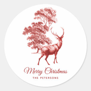 Classic Red French Toile Deer in Forest Round Sticker