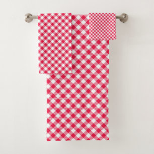 Classic Red Gingham Country Pattern Bath Towel Set