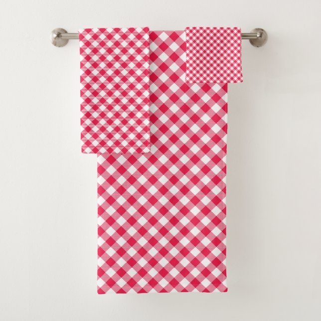 Classic Red Gingham Country Pattern Bath Towel Set (Insitu)
