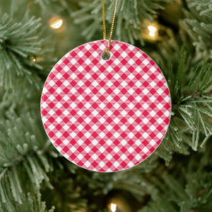 Classic Red Gingham Country Pattern Ceramic Tree Decoration