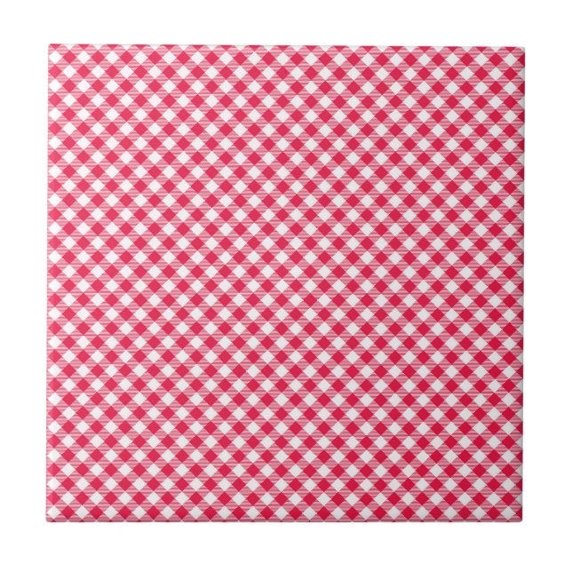 Classic Red Gingham Country Pattern Tile (Front)