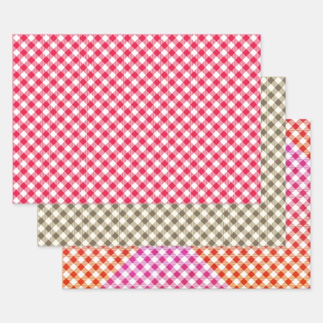 Classic Red Gingham Country Pattern Wrapping Paper Sheet (Set)