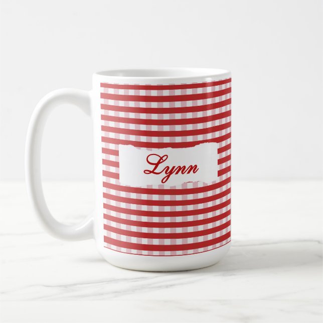Classic Red Gingham Personalized Name  Coffee Mug (Left)