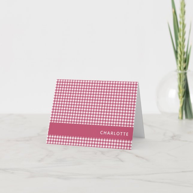 Classic Red Gingham Plaid Pattern Personalised Note Card (Front)