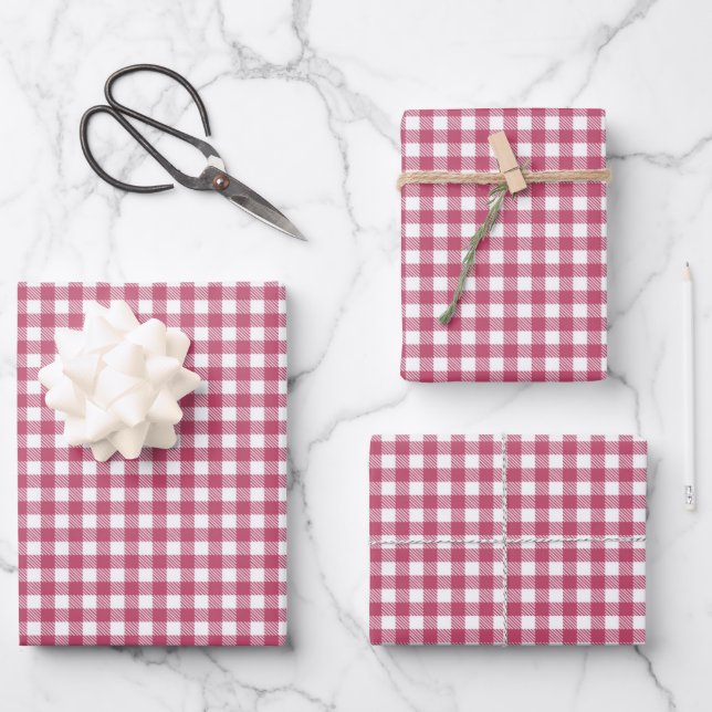 Classic Red Gingham Plaid Pattern  Wrapping Paper Sheet (Front)