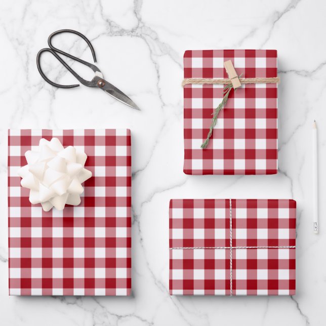 Classic Red Gingham Plaid Pattern Wrapping Paper Sheet (Front)