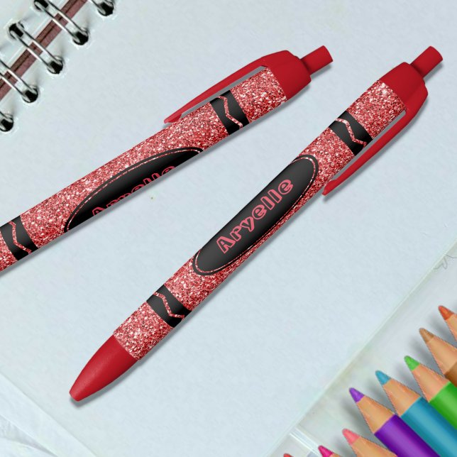 Classic Red Glitter Crayon Custom Name Push Pen (Creator Uploaded)
