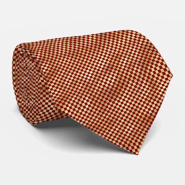 Classic Red Gold Chequerboard Illustration Tie (Rolled)