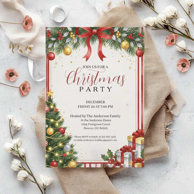 Classic Red Gold Christmas Invitation (Traditional Christmas Invite)
