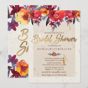 Classic Red & Gold Floral Bridal Shower Invitation