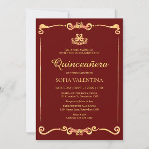 Classic Red Gold Quinceanera Invitation