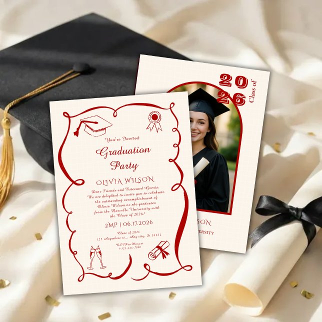 Classic Red Graduation with Photo Party Invitation (Creator Uploaded)