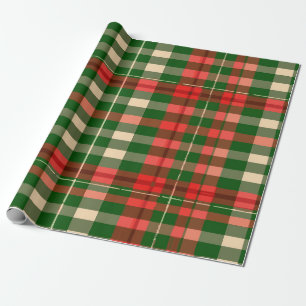 Classic Red Green and White Plaid Holiday Pattern Wrapping Paper