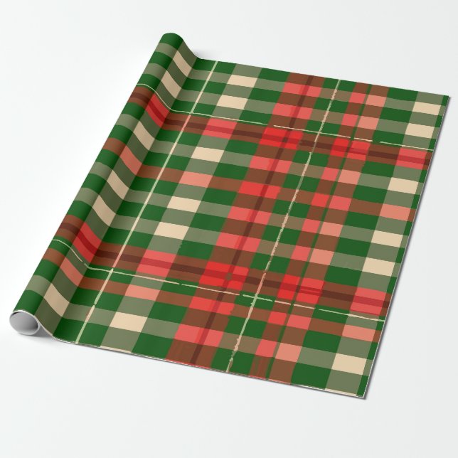 Classic Red Green and White Plaid Holiday Pattern Wrapping Paper (Unrolled)