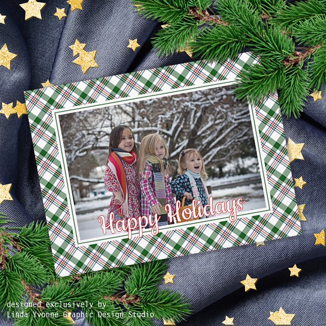Classic Red Green Blue White Plaid Pattern Holiday Postcard (Creator Uploaded)
