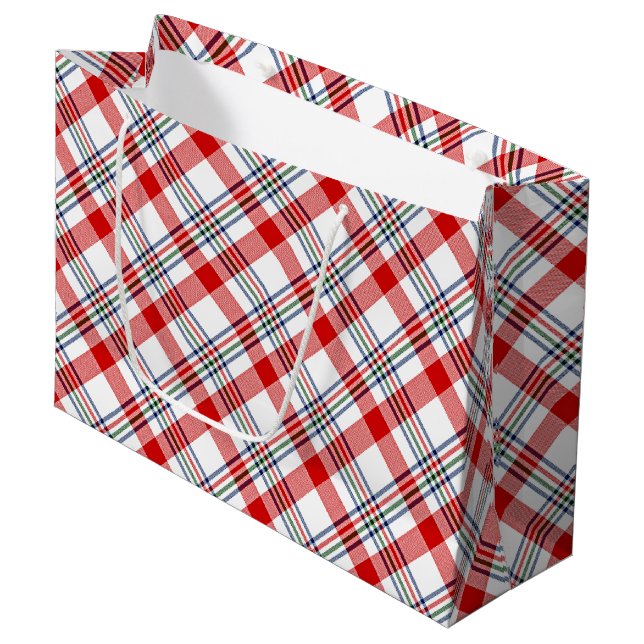 Classic Red Green Blue White Plaid Pattern Large Gift Bag (Front Angled)