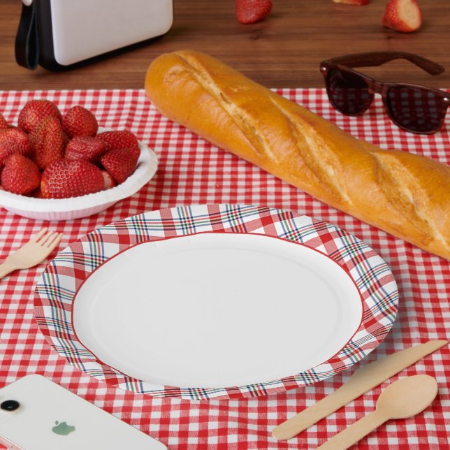 Classic Red Green Blue White Plaid Pattern Paper Plate (Picnic)