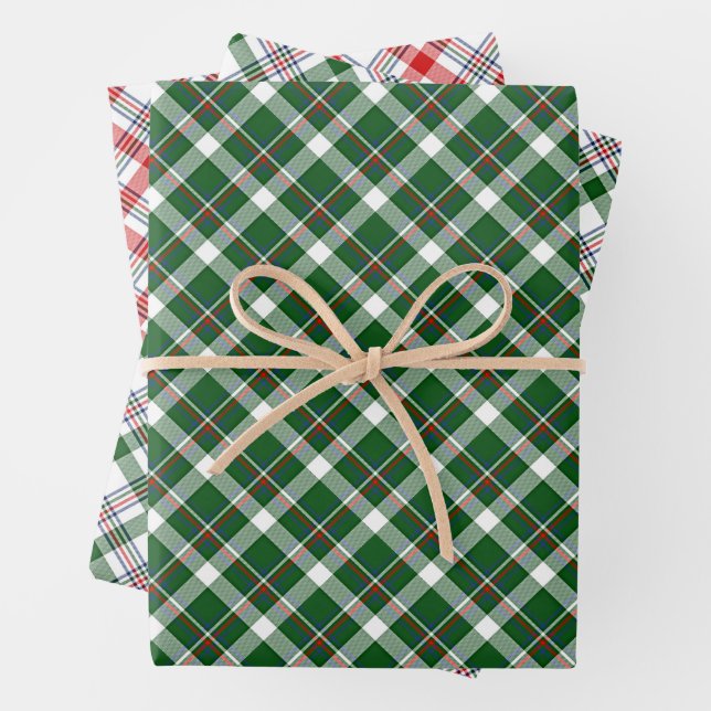 Classic Red Green Blue White Tartan Check Pattern Wrapping Paper Sheet (In situ)