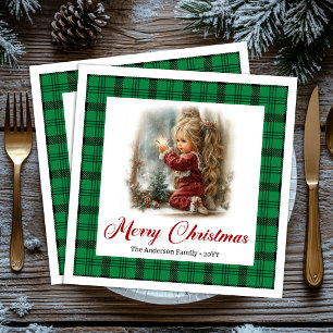 Classic Red Green Celebration Winter Scene Napkins