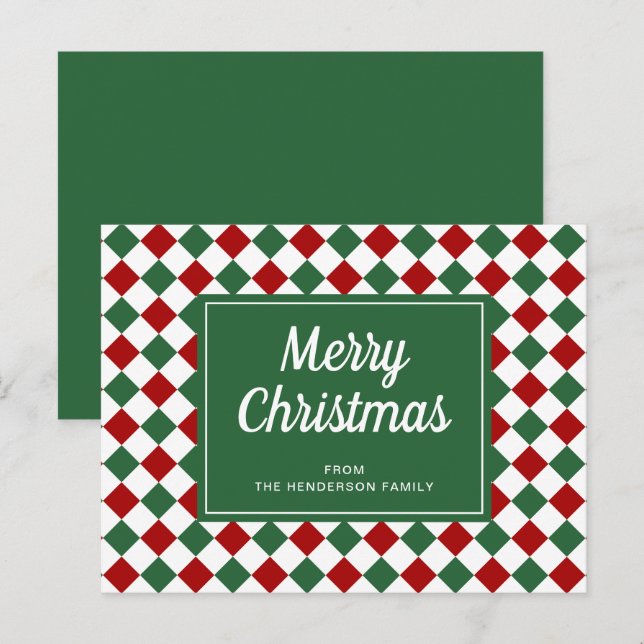Classic Red Green Checks Pattern Christmas Postcard (Front/Back)