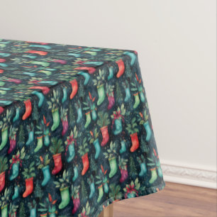 Classic red green Christmas stocking socks Tablecloth