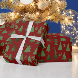 Classic Red & Green Christmas Tree Jolly Pattern Wrapping Paper