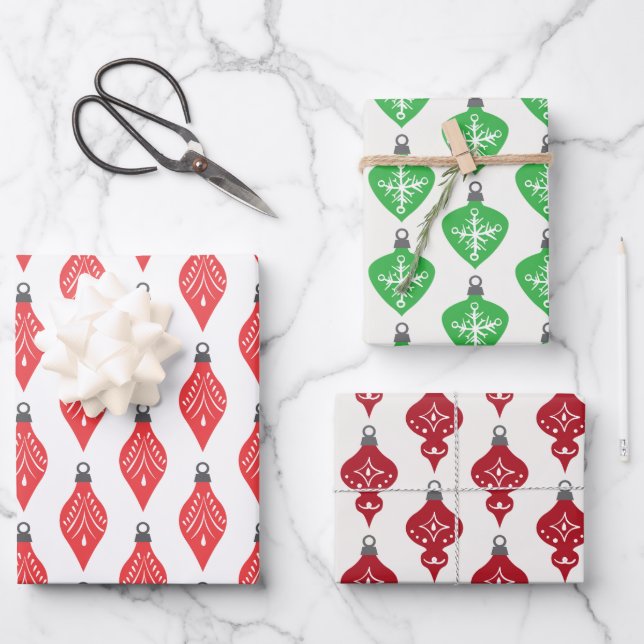 Classic Red Green Festive Ornament Christmas Wrapping Paper Sheet (Front)