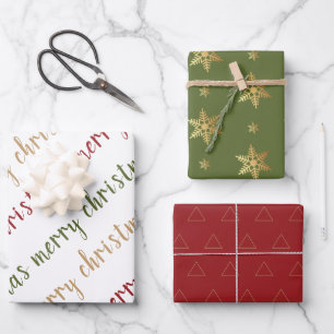 Classic Red Green Gold Merry Christmas  Wrapping Paper Sheet