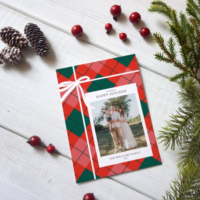 Classic Red & Green Plaid Family Photo Holiday Card (Creator Uploaded)