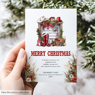 Classic red green ranch Christmas greeting card