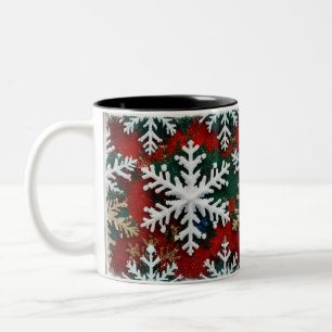 Classic Red & Green Snowflake Christmas Two-Tone Coffee Mug