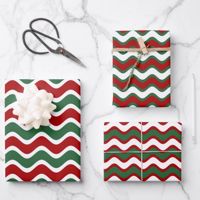 Classic Red Green Stripes Pattern Christmas Wrapping Paper Sheet (Front)