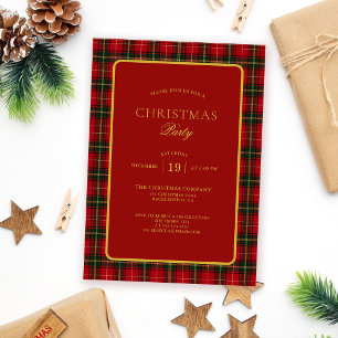 Classic Red Green Tartan Christmas Party Invitation