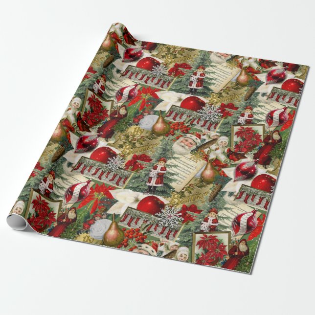 Classic Red & Green Victorian Christmas Wrapping Paper (Unrolled)
