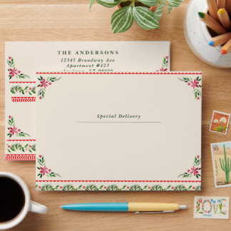 Classic Red & Green Vintage Cottage Christmas Envelope