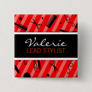 Classic Red Hair Salon Name Badge