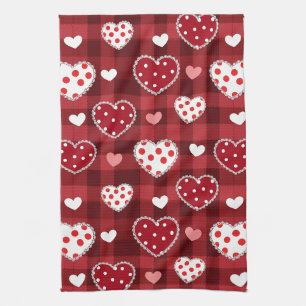 Classic Red Heart Valentine with Doodle Style Tea Towel
